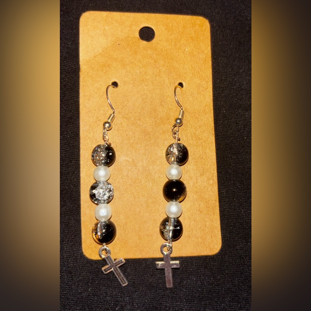 Chic Black and Silver Cross Earrings